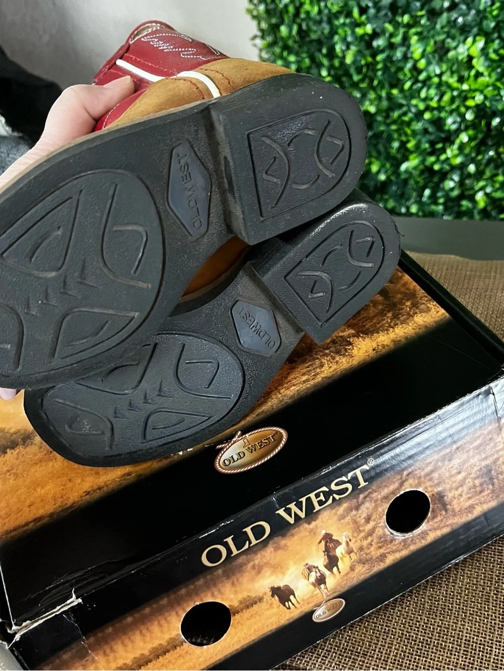 Old West Kids Tan and Red Western Pull-On Boots